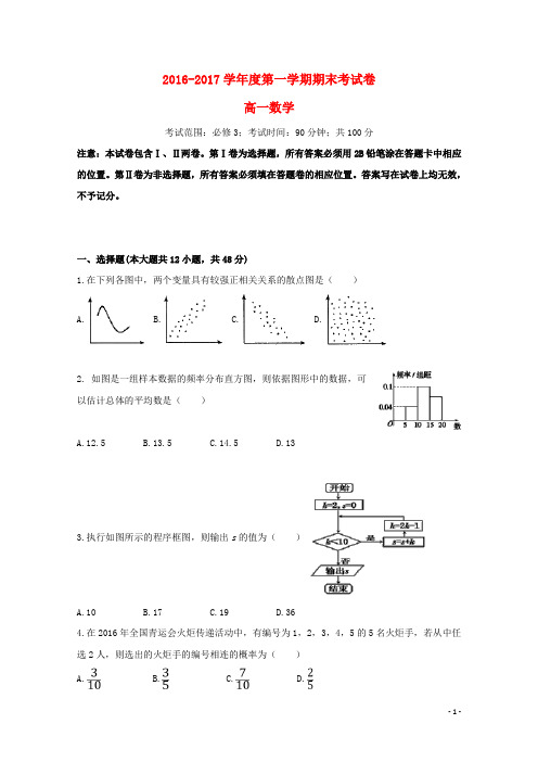 山西省临汾侯马市2016_2017学年高一数学上学期期末考试试卷
