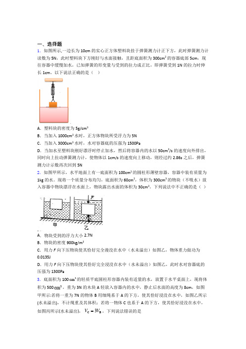 初二物理第十章浮力知识归纳总结含答案