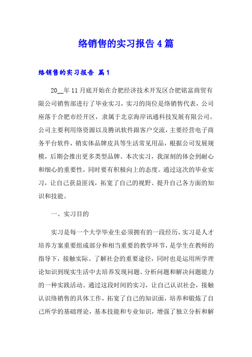 网络销售的实习报告4篇