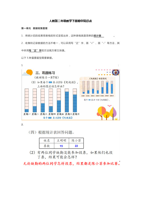 人教版二年级数学下册期中知识点