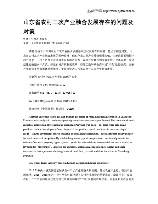 山东省农村三次产业融合发展存在的问题及对策