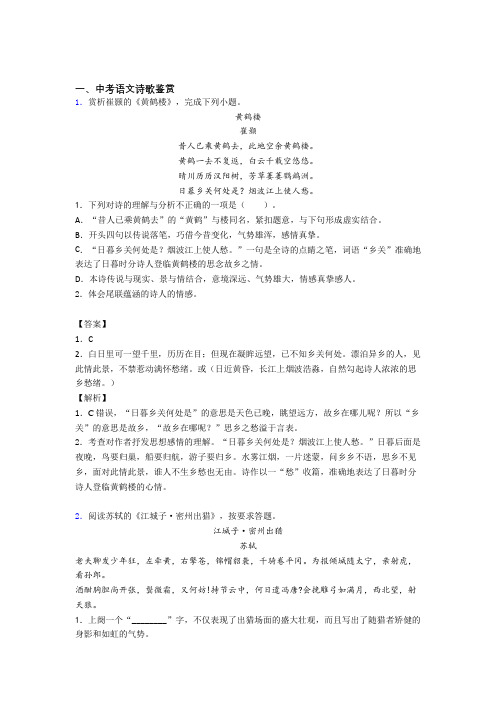 2020-2021中考语文诗歌鉴赏的综合题试题附答案解析