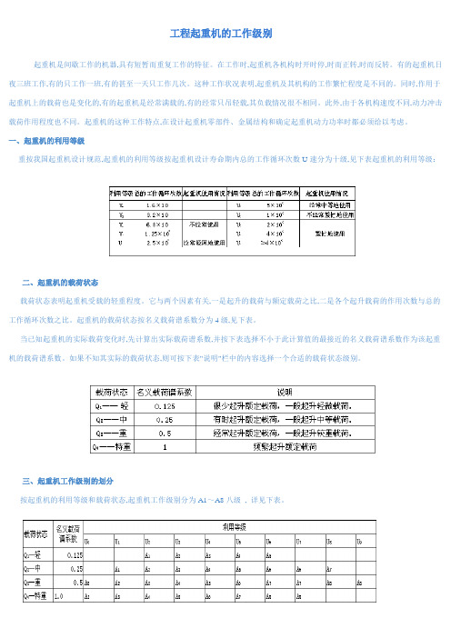 工程起重机的工作级别