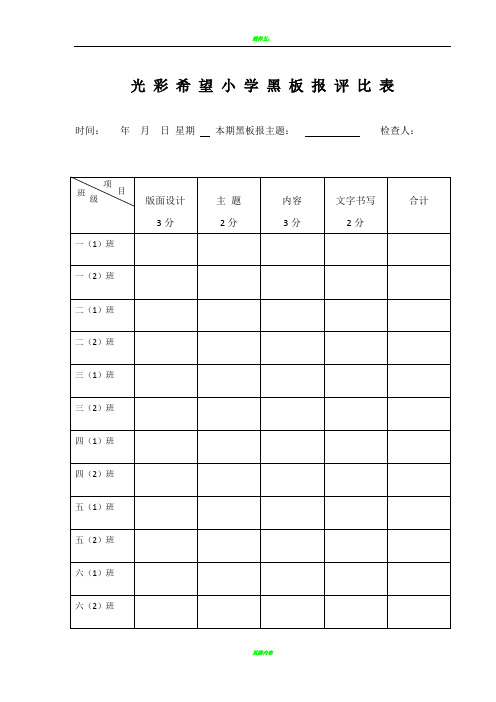 黑板报评比表格及标准