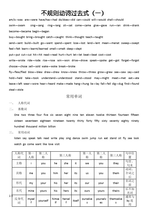 英语不规则动词过去式及单词