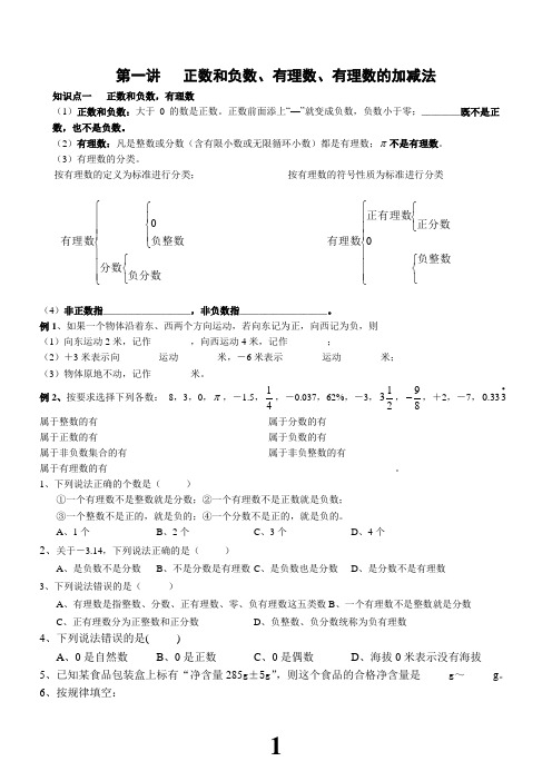 正数和负数、有理数、有理数的加减法