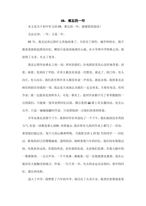 09,难忘的一年_初中作文