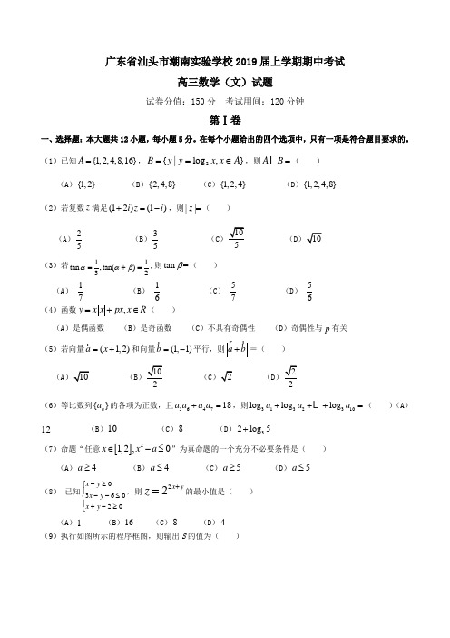 广东省汕头市潮南实验学校2019届高三上学期期中考试数学(文)试题Word版含答案