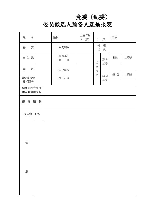 候选人预备人选呈报表(空白)