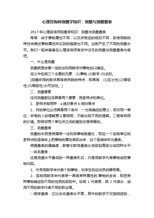 心理咨询师测量学知识：测量与测量量表