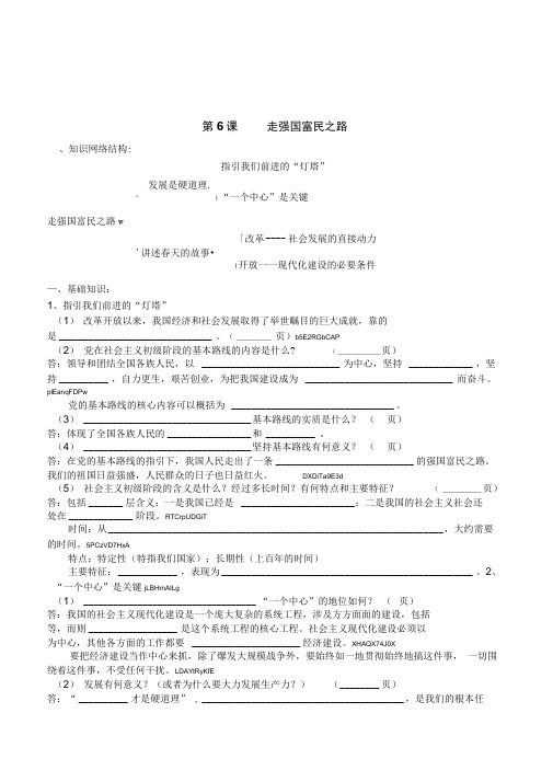 山东人民版思想品德九年级第6课走强国富民之路中考复习导学练习案