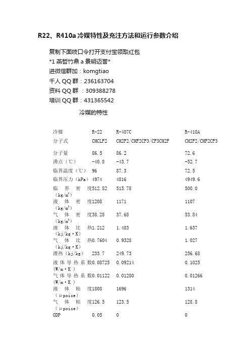 R22、R410a冷媒特性及充注方法和运行参数介绍