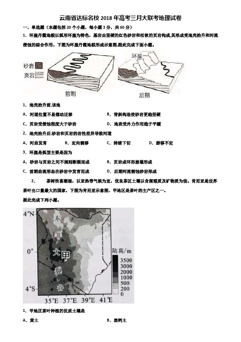 云南省达标名校2018年高考三月大联考地理试卷含解析