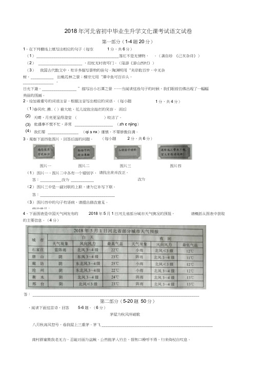 2018河北省中考语文试题及答案,推荐文档