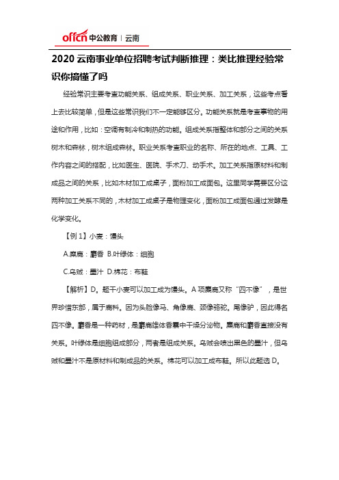 2020云南事业单位招聘考试判断推理：类比推理经验常识你搞懂了吗