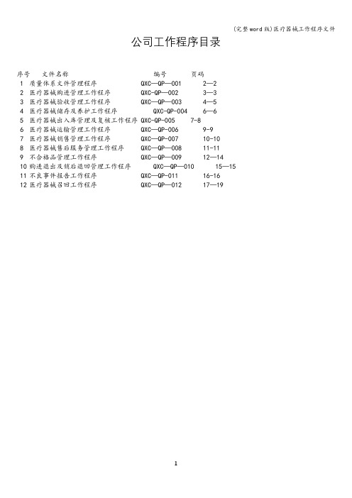 (完整word版)医疗器械工作程序文件