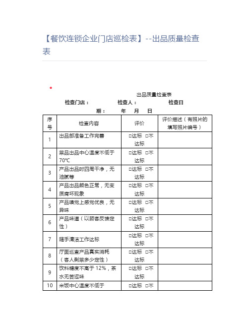 【餐饮】出品质量检查表