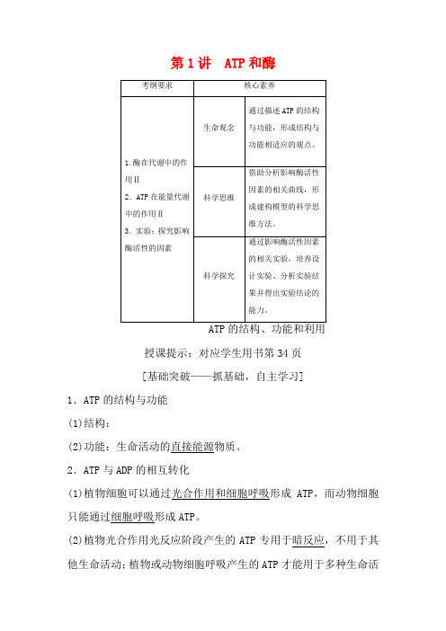 (新课标)高考生物一轮总复习 第3单元 第1讲 ATP和酶教案-人教版高三全册生物教案