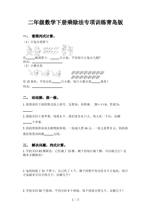 二年级数学下册乘除法专项训练青岛版