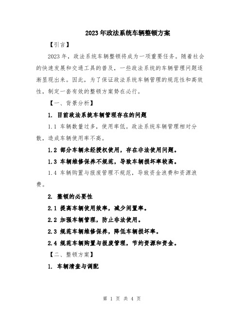 2023年政法系统车辆整顿方案