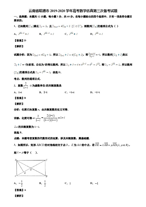 云南省昭通市2019-2020学年高考数学仿真第三次备考试题含解析