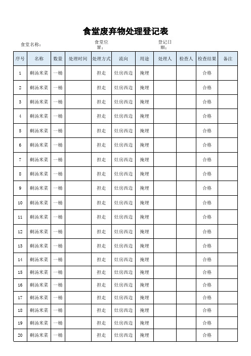 食堂废弃物处理登记表