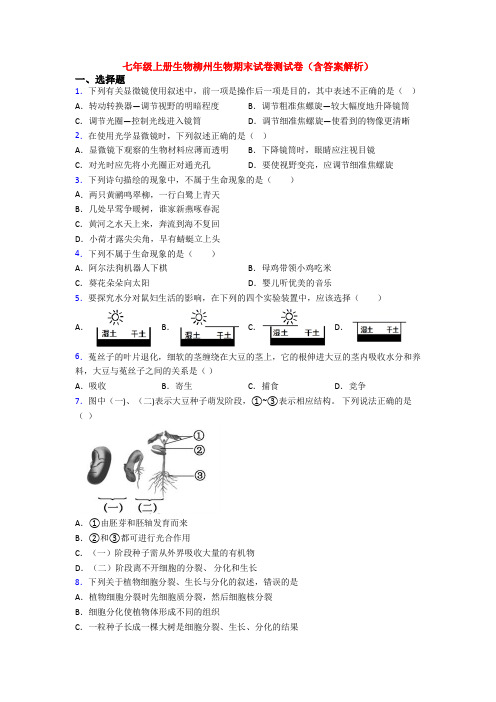 七年级上册生物柳州生物期末试卷测试卷(含答案解析)