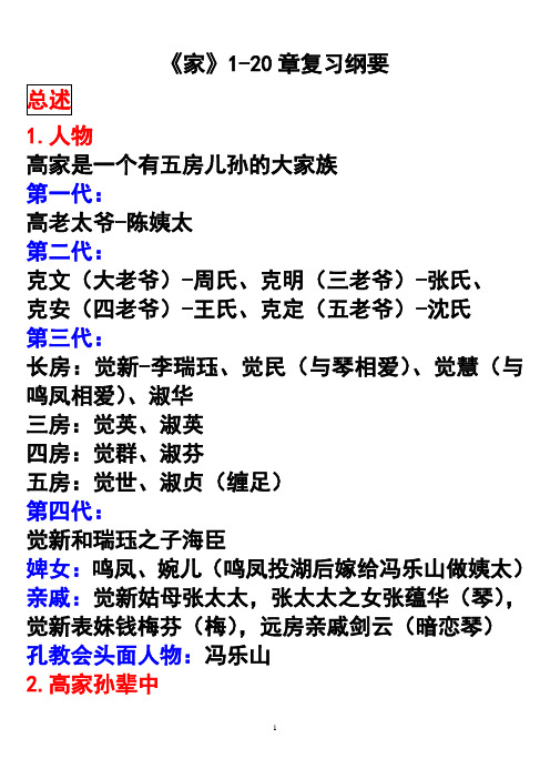 《家》1-11章复习纲要