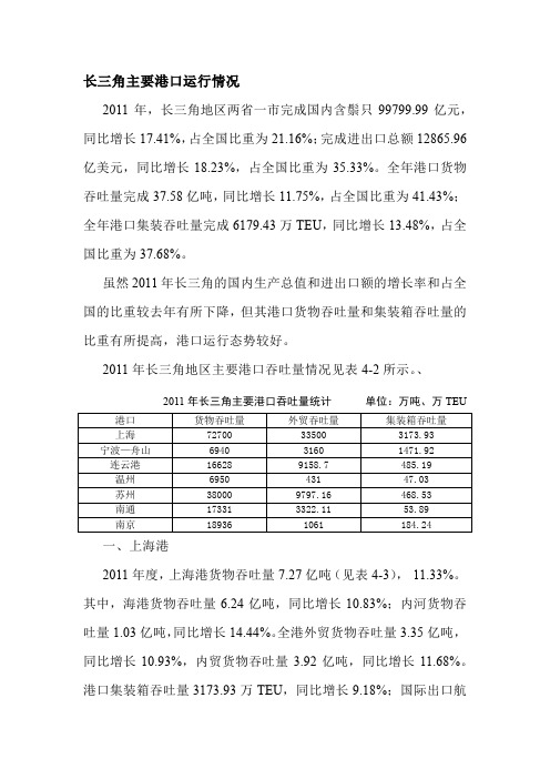 长三角主要港口运行情况