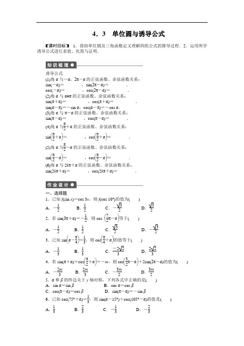 高一数学北师大必修练习： 单位圆与诱导公式 含答案