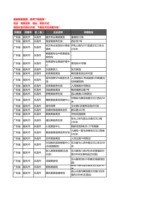 新版广东省韶关市乐昌市美容院企业公司商家户名录单联系方式地址大全80家