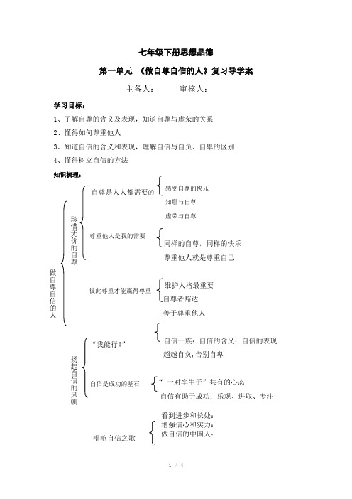 《做自尊自信的人》复习导学案