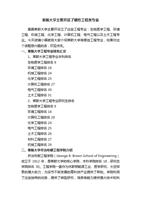 莱斯大学主要开设了哪些工程类专业