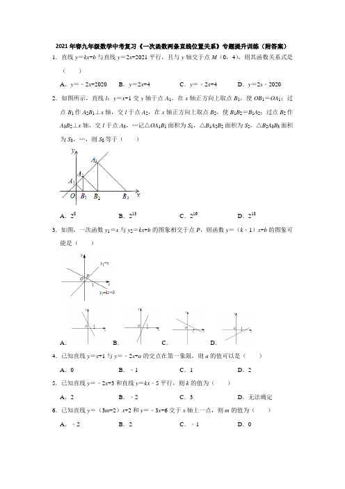 2021年 九年级数学中考复习《一次函数两条直线位置关系》专题提升训练  (2)