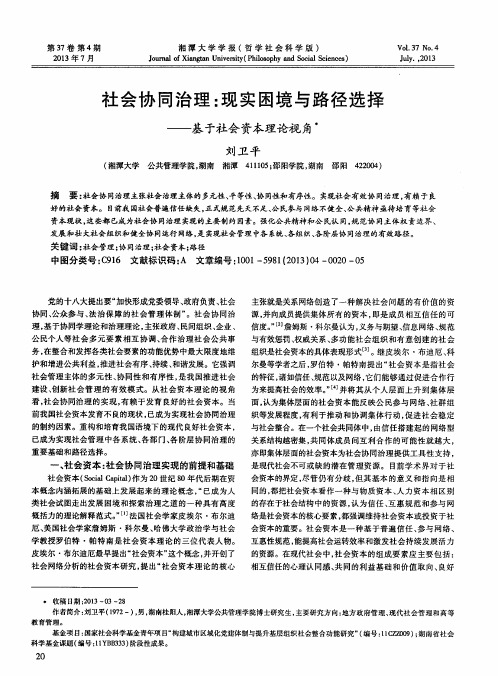 社会协同治理：现实困境与路径选择——基于社会资本理论视角