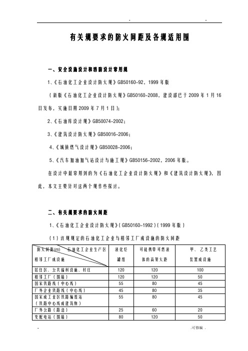 72.有关规范要求的防火间距及各规范适用范围