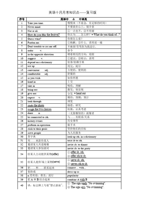 初三九年级英语十月月考知识点复习版