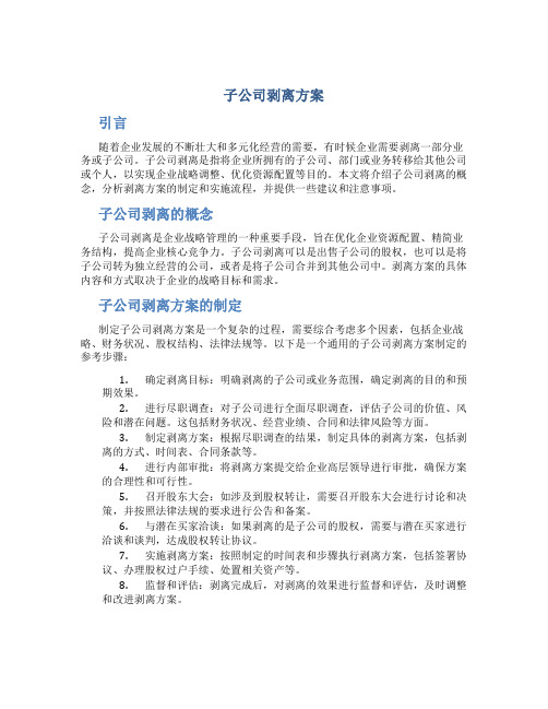 子公司剥离 方案