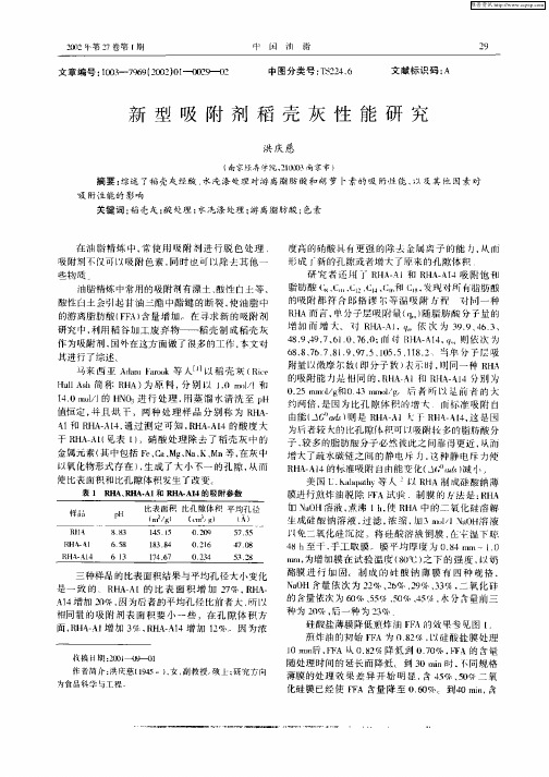 新型吸附剂稻壳灰性能研究
