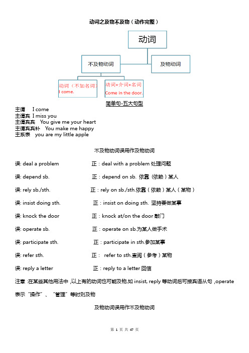 及物不及物动词、时态、非谓语动词和介词搭配