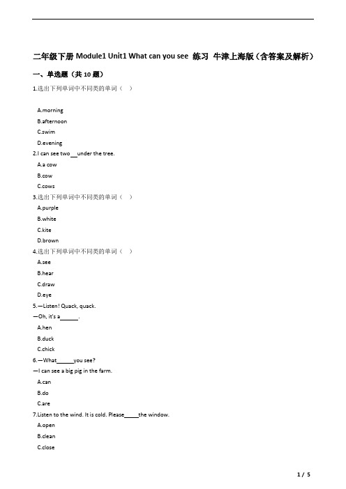 二年级下册英语试题-Module1 Unit1 What can you see 练习 牛津上海版(含答案及解析)