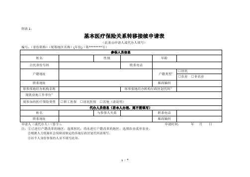 基本医疗保险关系转移接续申请表