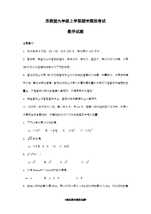 2018-2019学年最新苏教版数学九年级上册期末模拟测试及答案解析-精编试题