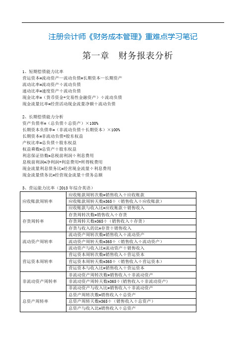 注册会计师《财务成本管理》重难点学习笔记