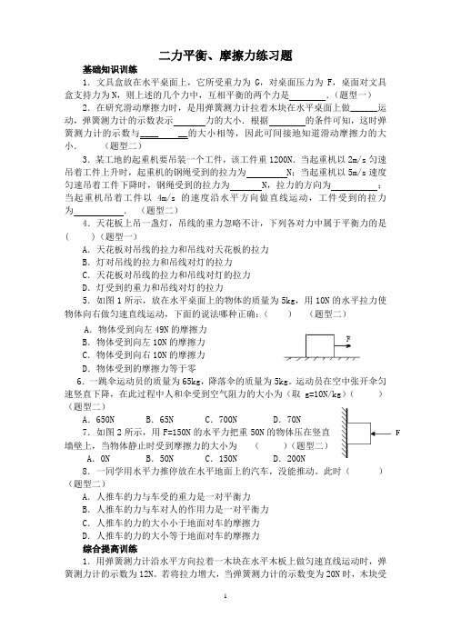 (完整版)二力平衡、摩擦力练习题