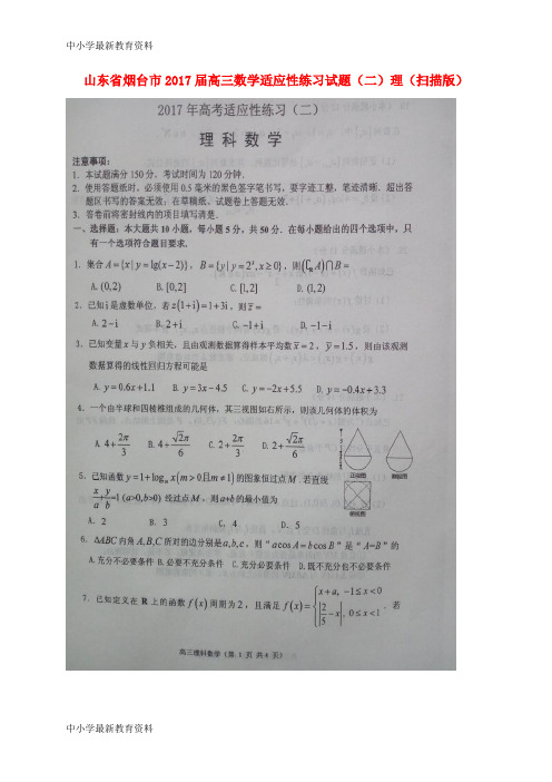 【中小学资料】山东省烟台市2017届高三数学适应性练习试题(二)理(扫描版)