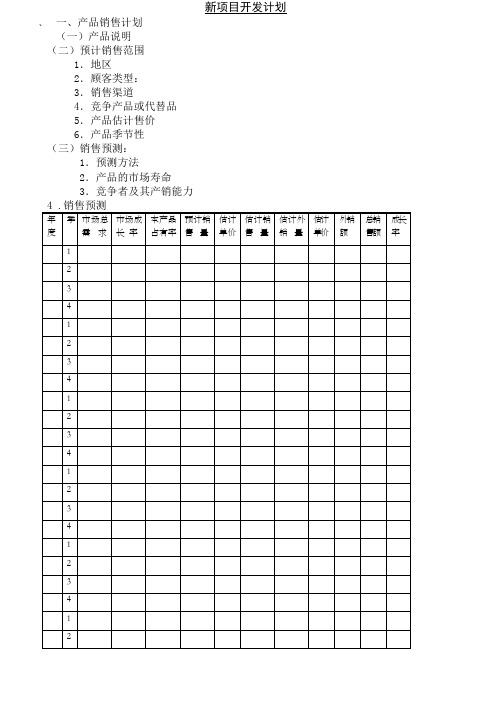 新项目开发计划一