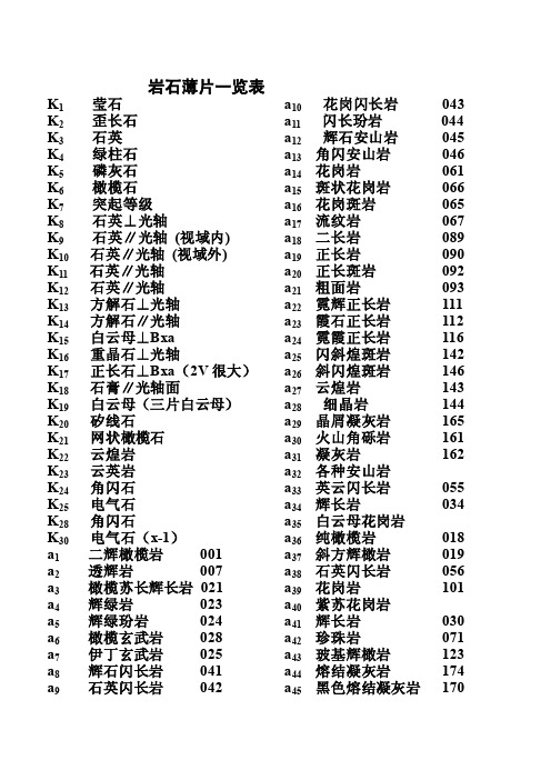 变质岩-岩石薄片一览表