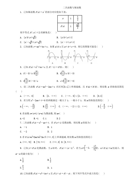 二次函数与幂函数练习题