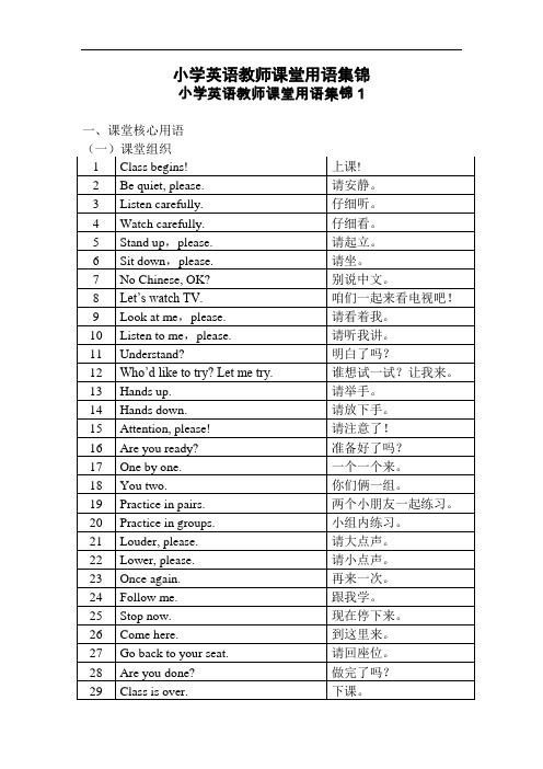 小学英语教师课堂用语集锦